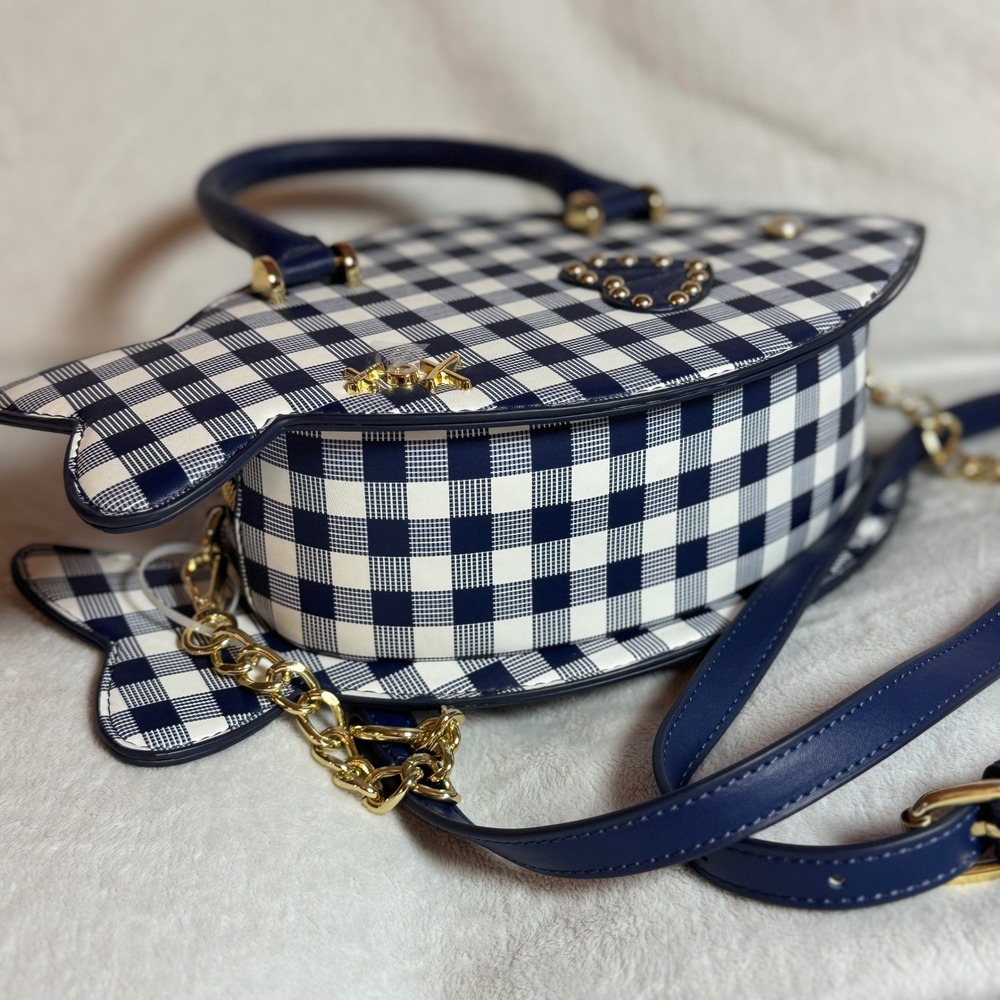 Betsey Johnson Crossbody Handbag Purse Fish Blue Gingham Nautical Beach Cruise - Picture 7 of 9
